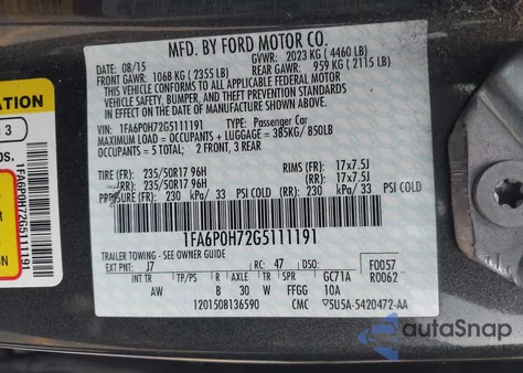 2016 Ford Fusion Se из США, поврежденный, VIN 1FA6P0H72G5111191